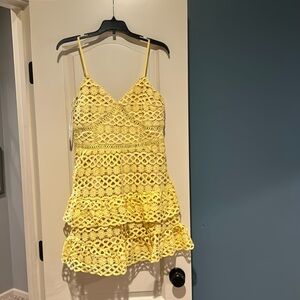 Yellow lace detailed mini dress